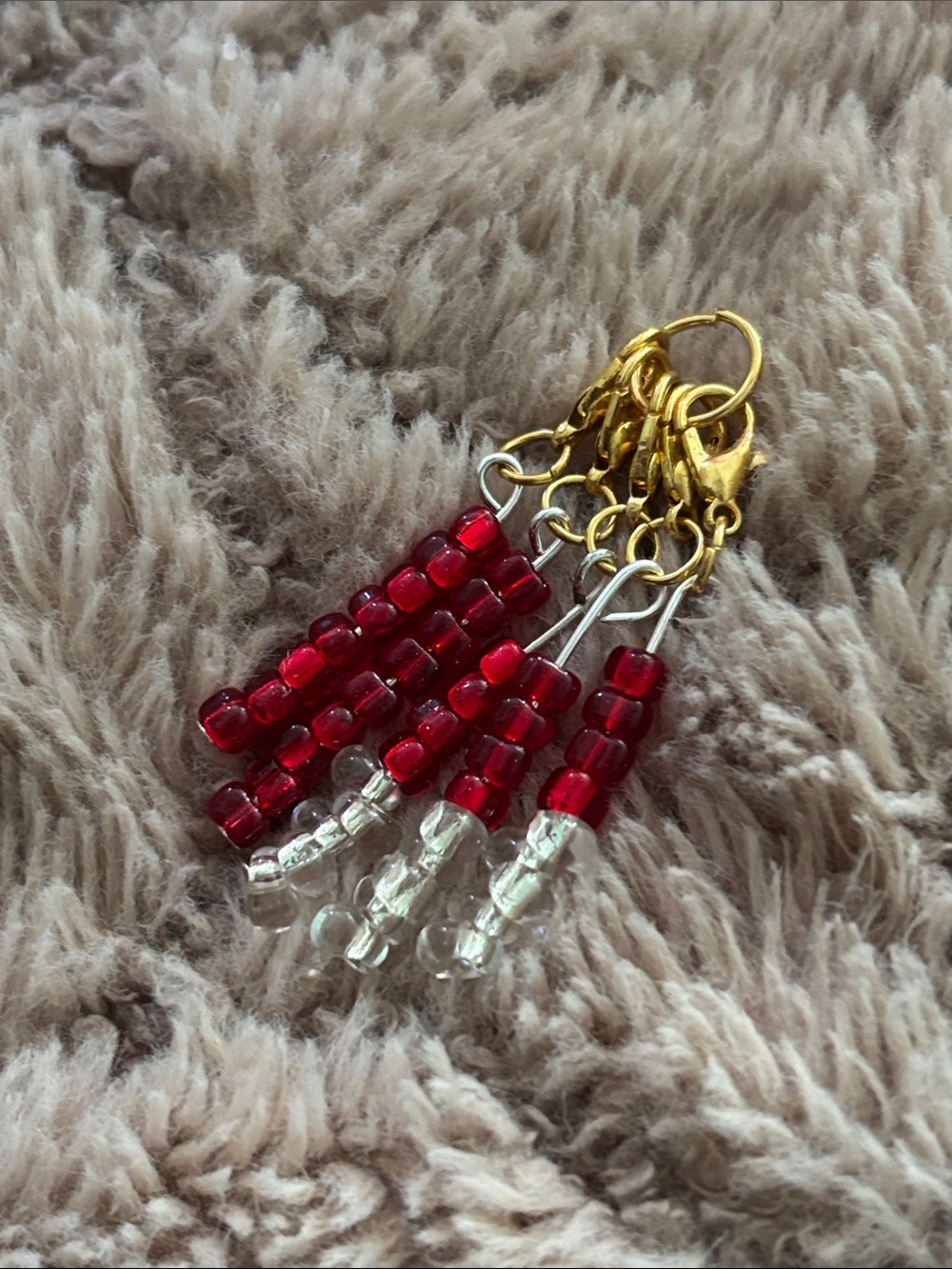 Elegant Red and Silver Beaded stitchmarkers (handmade)